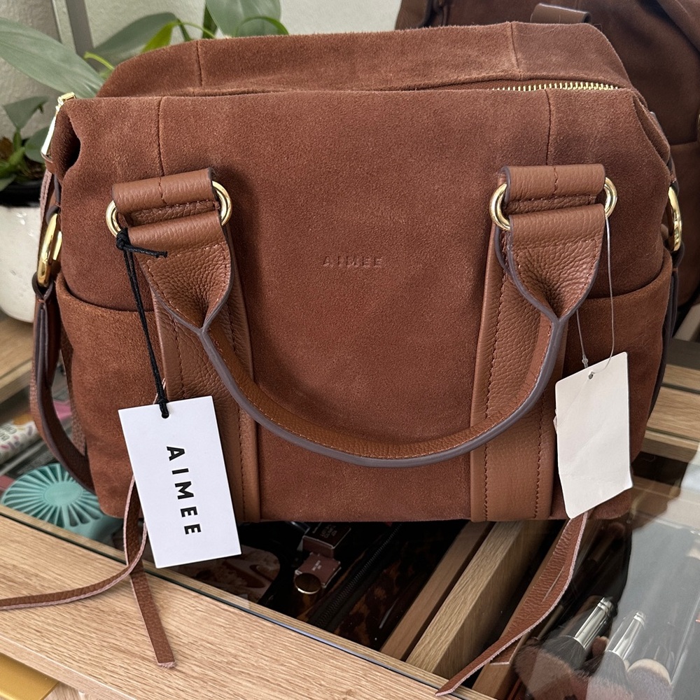 Aimee Brown Suede Satchel with Leather Trim BRAND NEW!